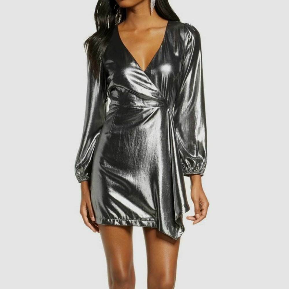 French Connection Metallic Drape Wrap Dress